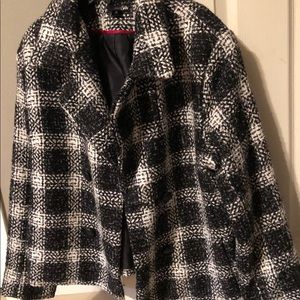 Black and white wool look jacket.